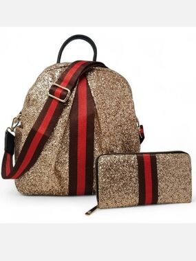 Rose Gold Sparkle Convertible Crossbody- backpack and wallet Set